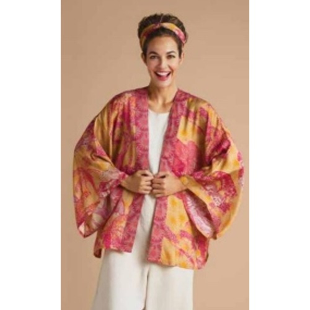Powder Design Pink Tropical Jungle Print Kimono Viscose Modal One Size